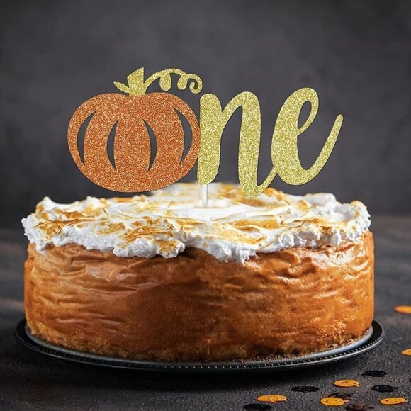 NWT Orange Gold Pumpkin One Cake Topper for Fall Pumpkin 1st Birthday Cake - Picture 1 of 3
